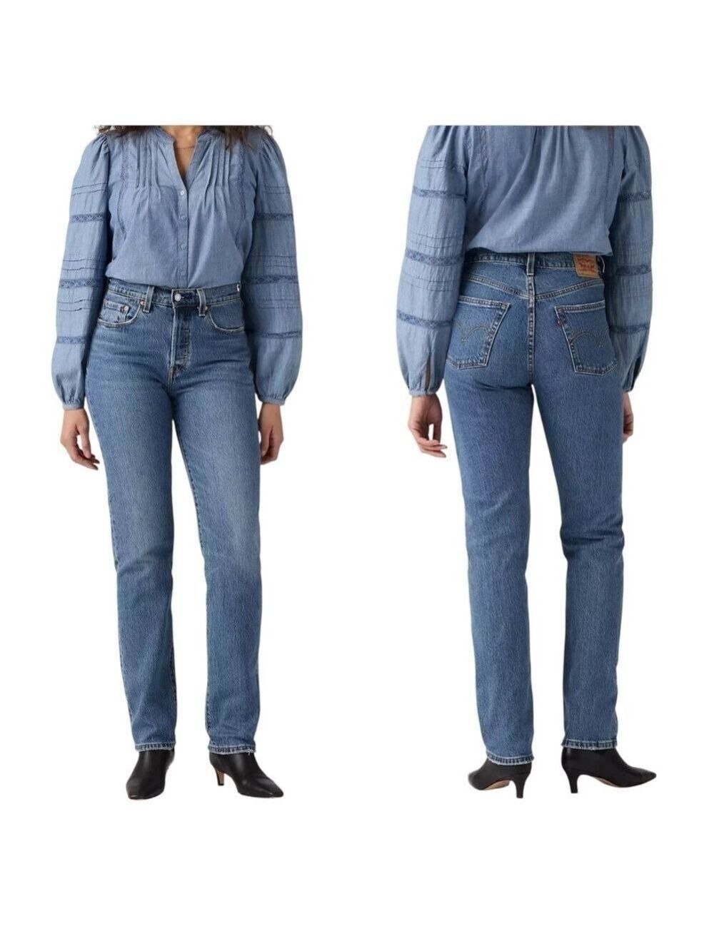 Levi's 501 Original High Rise Straight Leg Button Fly Blue Denim Jeans